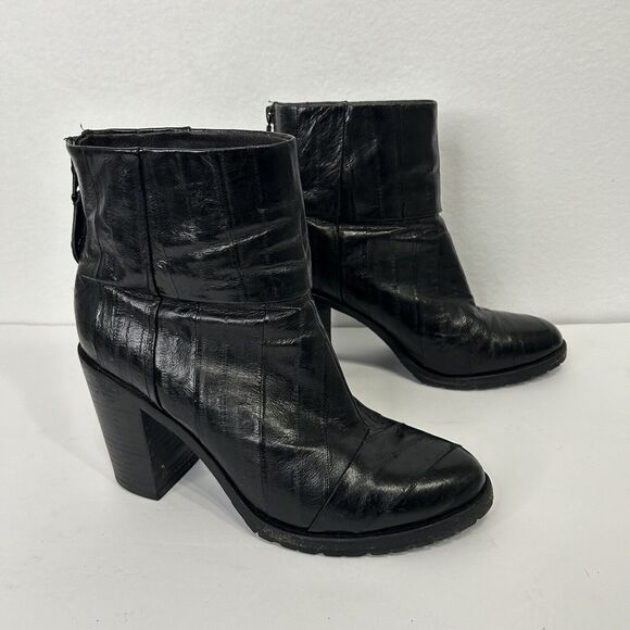 Rag And Bone Newbury 2.0 Black eel Leather Ankle Bootie Back Zip 39.5 - Picture 1 of 8